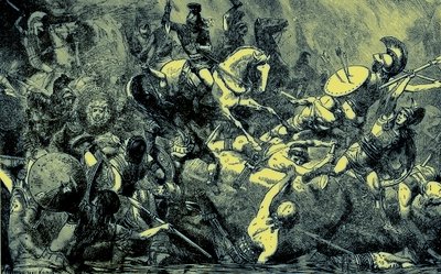 Az athéni hadsereg megsemmisítése Szicíliában, illusztráció a The Illustrated History of the Worldből, megjelent 1880 körül (digitálisan javított kép) alkotó: English School