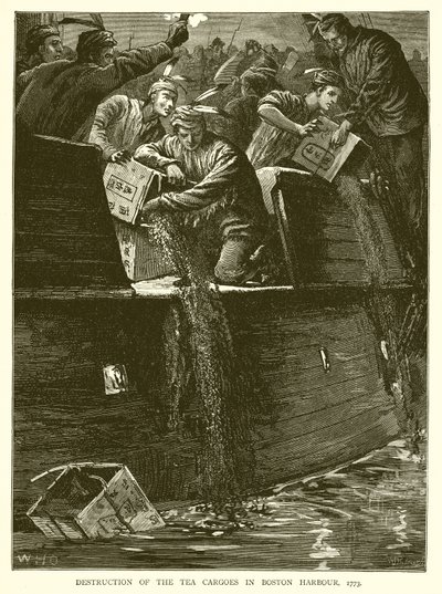 A teaszállítmányok megsemmisítése Boston kikötőjében, 1773 alkotó: English School