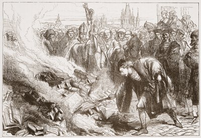Wicliffe munkáinak megsemmisítése Prágában, illusztráció: James Aitken Wylie (1808-1890) A protestantizmus története című könyvéből, pub. 1878 alkotó: English School