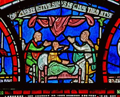 Részlet a Miracle Window-ból, amely Jordan Fitzeisulfs történetét ábrázolja alkotó: English School