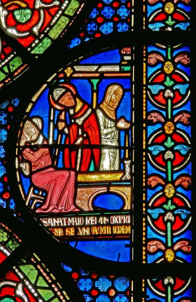 Részlet a Miracle Windowból, amely Godbold of Boxley lányainak gyógyulását ábrázolja alkotó: English School