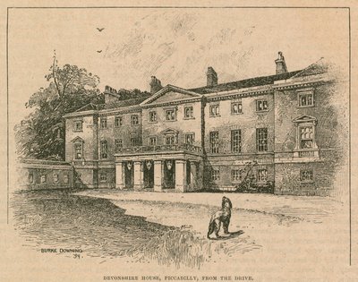 Devonshire House, Piccadilly, London, az autóútról alkotó: English School