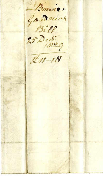 Devonshire MSS AS 3101, fólió a Pinder Simpson által Lord George Cavendish számára kiegyenlített számlacsomagból, beleértve Alexander Bowie számláját alkotó: English School