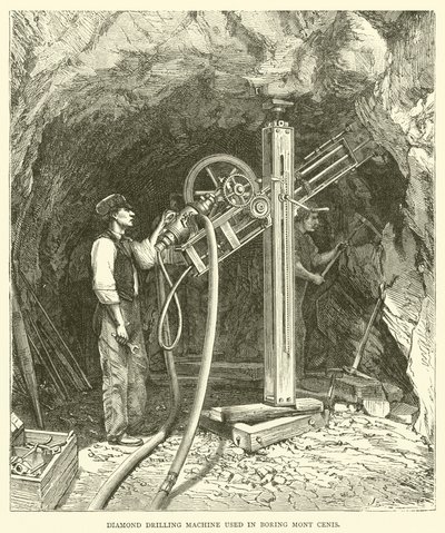 Mont Cenis fúrásánál használt gyémántfúrógép (gravírozás) alkotó: English School