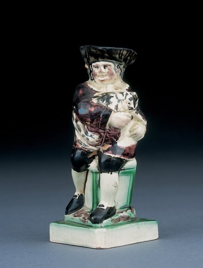 Dick Whittington kancsó, öntött, magas támlájú székből felemelkedik, macskáját tartja, barna, zöld és fekete ruhákba fröccsenve, oldalán öntött pajzs, 1790 körül alkotó: English School