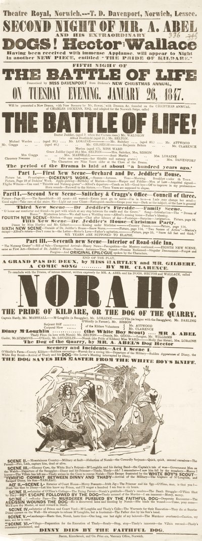 Dickens-bemutató: Az élet csatája, Theatre Royal, Norwich, 1847. január 26. alkotó: English School