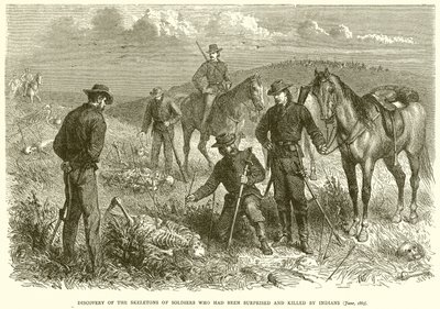 Az indiánok által meglepett és megölt katonák csontvázainak felfedezése (1867. június) alkotó: English School