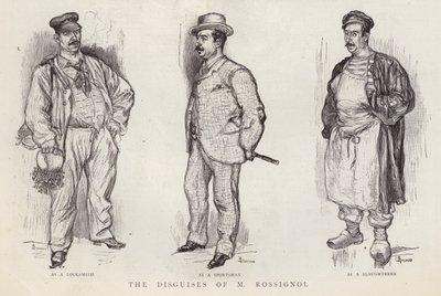 Gustave Rossignol párizsi rendőrnyomozó által használt álcák (litho) alkotó: English School