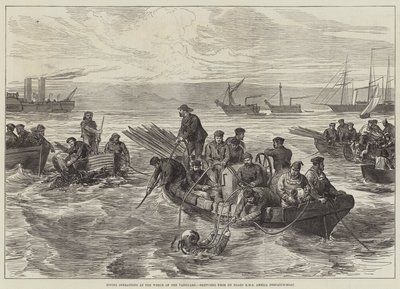Búvárműveletek az élcsapat roncsánál, a HMS Amelia Despatch-Boat fedélzetéről vázlatosan (metszet) alkotó: English School