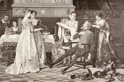 Don Quixote in the house of the Duke and Duchess (litho) alkotó: English School