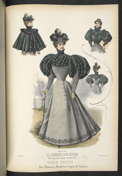 Doris bársony, Blúzokhoz, míderekhez, köpenyekhez és szoknyákhoz,  Plate 2250, Doris bársony blúzokhoz, míderekhez, köpenyekhez és szoknyákhoz,  A varrónő és a varrónő,  1895 alkotó: English School