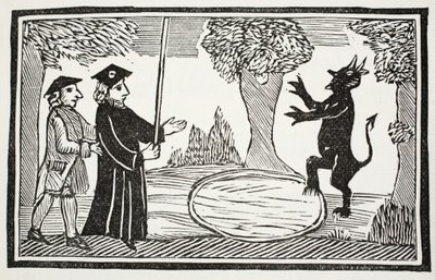 Dr. Faustus feltámasztja az ördögöt, illusztráció a Chap-books of the Eightenth Century-ből, John Ashton, pub. 1882 alkotó: English School