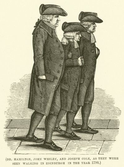 Dr. Hamilton, John Wesley és Joseph Cole, amint Edinburgh-ban sétálnak 1790-ben (metszet). alkotó: English School