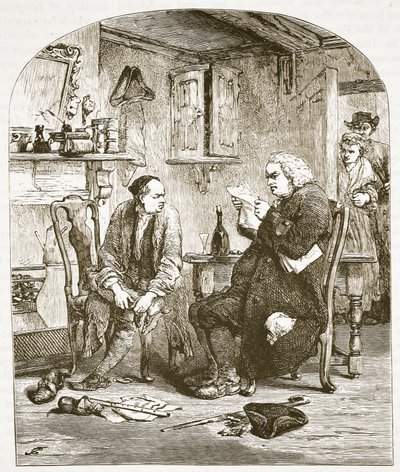 Dr. Johnson Wakefield vikáriusának kéziratát olvassa, illusztráció a Cassells Illustrated History of England-ből (szépia fotó) alkotó: English School
