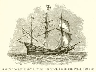 Drakes Golden Hind, amelyben körbehajózta a világot, 1577-1580 alkotó: English School