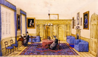 Vidéki ház szalonbelső, 1830 körül (akvarell, papír) alkotó: English School