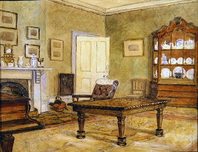 Szalonbelső porcelán kollekcióval, 1890 körül (akvarell, papír) alkotó: English School