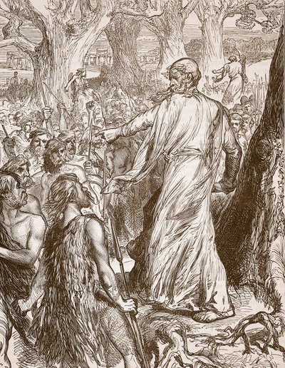 Druidák uszítják a briteket, hogy ellenezzék a rómaiak partraszállását, illusztráció a Cassells Illustrated History of England-ből (szépia fotó) alkotó: English School