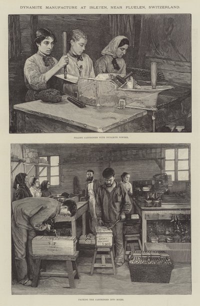 Dinamit gyártás Isletenben, Fluelen közelében, Svájcban (metszet) alkotó: English School