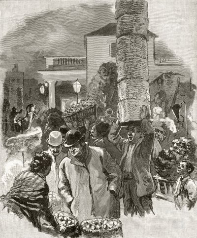 Early Morning in Covent Garden, a „London Pictures: Drawn with Pencil” című filmből, Richard Lovett tiszteletes, 1890-ben (litho) alkotó: English School