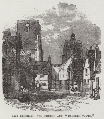 East Dereham, a templom és az "Óratorony" (metszet) alkotó: English School