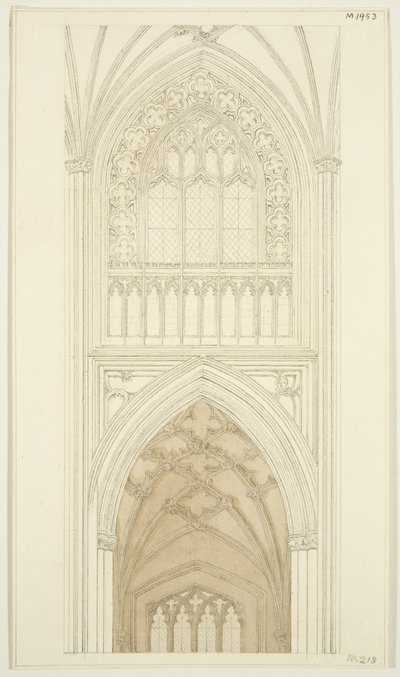 A St Mary Redcliffe déli kereszthajójának keleti oldala (ceruza és akvarell papíron) alkotó: English School