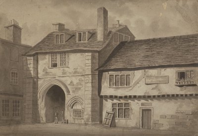 A bermondseyi St Saviour apátság kapujának keleti képe, 1825 körül (toll, ceruza és mosás papíron) alkotó: English School