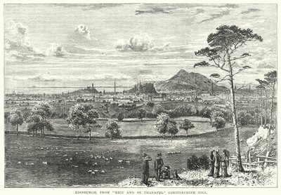 Edinburgh, a "Pihenj és légy hálás" Corstorphine Hill (metszet) alkotó: English School