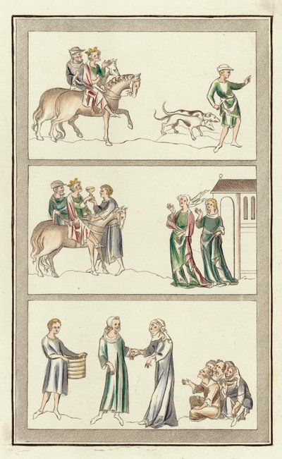Edward, a mártír, meggyilkolása, Thomas Becket szülei (színes metszet) alkotó: English School