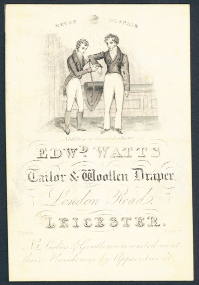 Edward Watts, szabó és gyapjúszövet, kereskedelmi kártya alkotó: English School