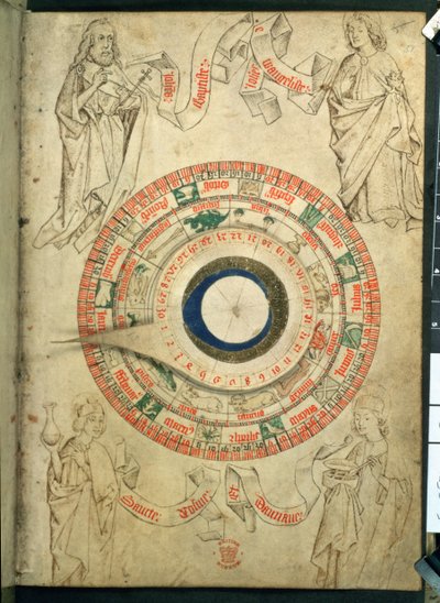 Egerton Ms 2575 fol.51 A borbély-sebész volvelle, 15. század vége (vellum) alkotó: English School