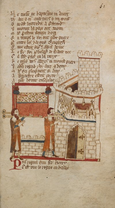 Egerton Ms 3028 f.061r János király holttestét a worcesteri székesegyházba vitték eltemetésre, illusztrációja a „Romances in French Verse...” című könyvből, Robert Wace, Bayeux-i kanonok (vellum) alkotó: English School