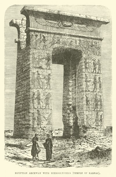 Egyiptomi boltív hieroglifákkal, karnaki templom alkotó: English School