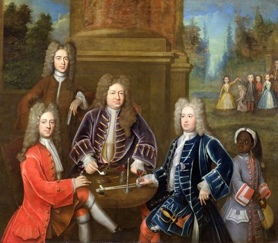 Elihu Yale (1648-1721), Devonshire második hercege, Lord James Cavendish, Tunstal úr és egy Page, 1708 körül alkotó: English School