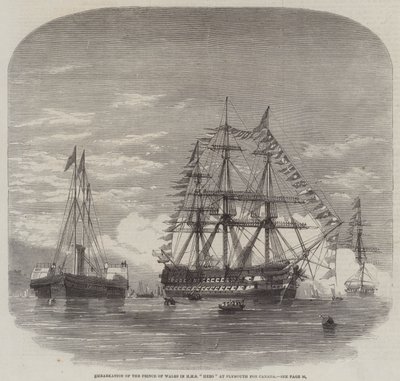 A walesi herceg beszállása a HMS "Hero"-ban Plymouthban, Kanadában (metszet) alkotó: English School