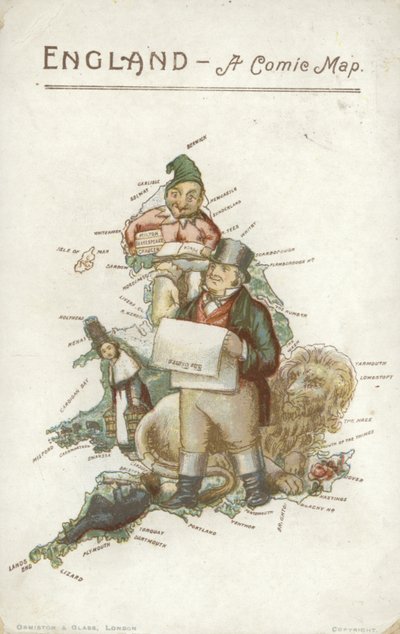 Anglia - Képregényes térkép (színes litográfia) alkotó: English School
