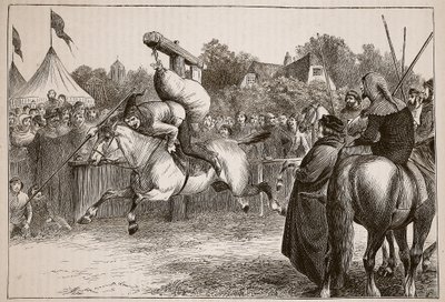 Angol mulatság a tizennegyedik században: Tilting at the Quintain, illusztráció: Cassells Illustrated History of England (szépia fotó) alkotó: English School
