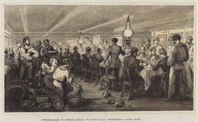 Szórakozás Dundas admirálisnak, a HMS "Wellington" fedélzetén, a balti flotta (színes litho) alkotó: English School