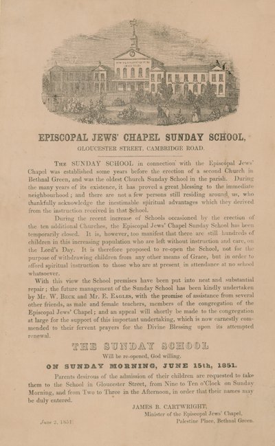 Episcopal Jews Chapel Vasárnapi Iskola alkotó: English School