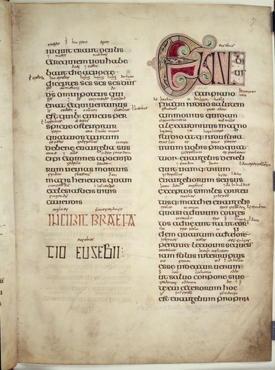 Eusabius levele Carpianushoz, a Lindisfarne-i evangéliumokból, 710-21 (vellum) alkotó: English School