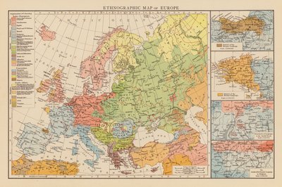 Európa néprajzi térképe (színes litográfia) alkotó: English School