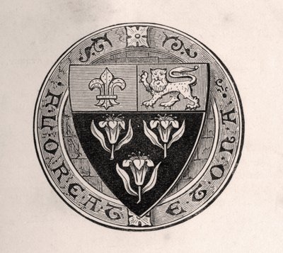 Eton-pajzs az iskolai mottóval, Sir Edward Creasy 1876-ban Londonban megjelent Emlékirataiból készült illusztrációval. alkotó: English School
