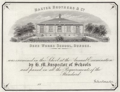 A Dens Works School vizsgabizonyítványa alkotó: English School