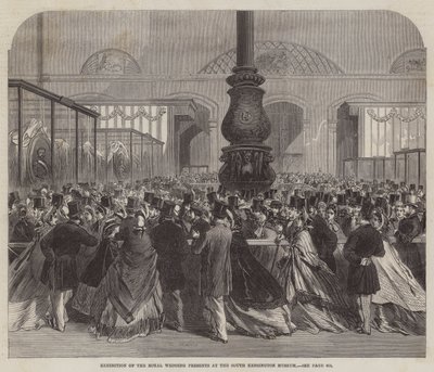 Királyi esküvői ajándékok kiállítása a South Kensington Múzeumban (metszet) alkotó: English School