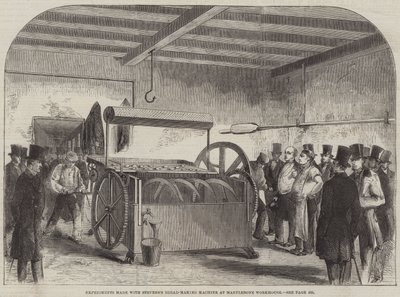 Stevens kenyérsütő gépével végzett kísérletek a Marylebone Workhouse-ban (metszet) alkotó: English School