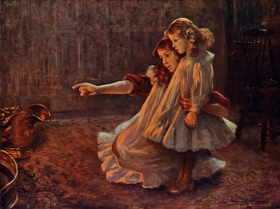 Arcok a lángokban: nő és gyermek néz a tűzbe (színes litó) alkotó: English School