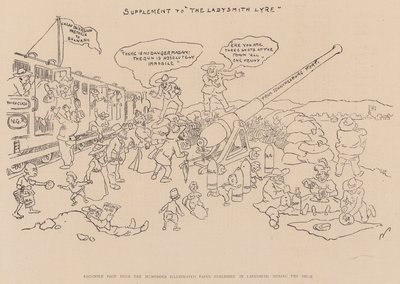 Fakszimile oldal a Ladysmithben az ostrom alatt megjelent humoros illusztrált újságból (litográfia) alkotó: English School