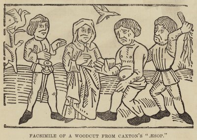 Fametszet fakszimile Caxton „Aesop” című művéből (metszet) alkotó: English School