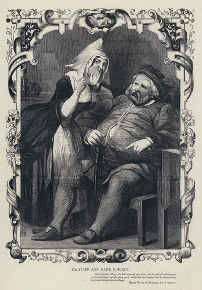 Falstaff és Dame Quickly, Windsor víg asszonyai, ii. felvonás, 2. jelenet (metszet) alkotó: English School