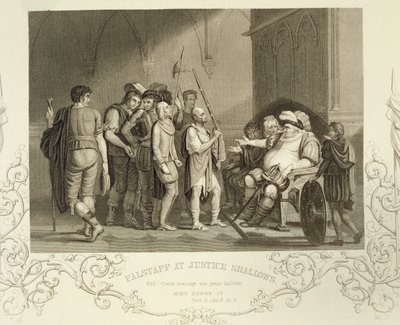 Falstaff a Justice Shallowsban, IV. Henry (2. rész) III. felvonás 2. jelenetében, William Shakespeare (1564-1616) alkotó: English School